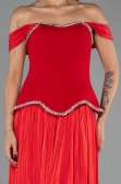 Long Red Chiffon Evening Dress ABU6203