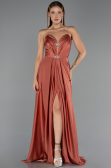 Long Light Brown Satin Evening Dress ABU6553