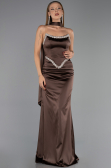 Long Brown Satin Evening Dress ABU6554