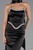 Long Black Satin Evening Dress ABU6554