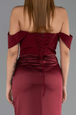 Long Burgundy Satin Mermaid Evening Gown ABU6525