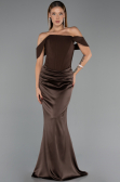 Long Brown Satin Mermaid Evening Gown ABU6525