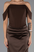 Long Brown Satin Mermaid Evening Gown ABU6525