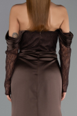 Long Brown Satin Evening Dress ABU6555