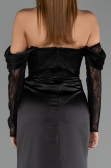 Long Black Satin Evening Dress ABU6555