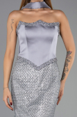 Long Anthracite Beaded Plus Size Evening Dress ABU6258