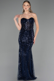Long Navy Blue Beaded Evening Dress ABU6564