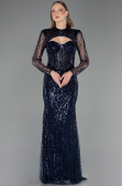 Long Navy Blue Beaded Evening Dress ABU6564