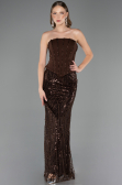 Long Dark Brown Beaded Evening Dress ABU6567
