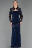 Long Navy Blue Beaded Evening Dress ABU6567