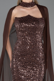Long Brown Beaded Evening Dress ABU6569