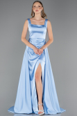Long Light Blue Satin Formal Plus Size Dress ABU6576