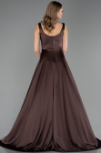 Long Brown Satin Formal Plus Size Dress ABU6576