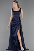 Long Navy Blue Satin Formal Plus Size Dress ABU6576