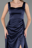 Long Navy Blue Satin Formal Plus Size Dress ABU6576