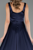 Long Navy Blue Satin Formal Plus Size Dress ABU6576