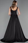 Long Black Satin Prom Gown ABU6572