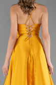 Long Mustard Satin Prom Gown ABU6573
