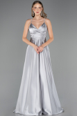 Long Grey Satin Prom Gown ABU6573