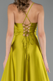 Long Oil Green Satin Prom Gown ABU6573