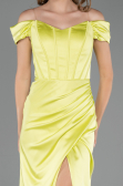Long Pistachio Green Satin Plus Size Evening Gown ABU6577