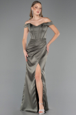 Long Olive Drab Satin Plus Size Evening Gown ABU6577