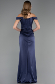 Long Navy Blue Satin Plus Size Evening Gown ABU6577