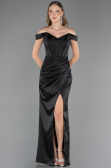 Long Black Satin Plus Size Evening Gown ABU6577