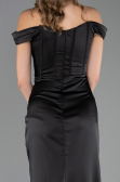Long Black Satin Plus Size Evening Gown ABU6577