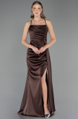 Long Brown Satin Prom Gown ABU6584