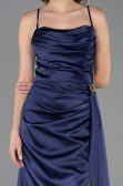 Long Navy Blue Satin Prom Gown ABU6584