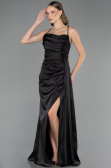 Long Black Satin Prom Gown ABU6584