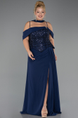 Long Navy Blue Chiffon Plus Size Evening Dress ABU6274
