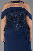 Long Navy Blue Chiffon Plus Size Evening Dress ABU6274