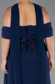Long Navy Blue Chiffon Plus Size Evening Dress ABU6274