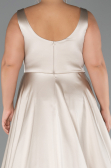 Long Beige Satin Plus Size Evening Dress ABU6576