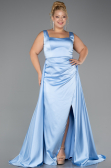 Long Light Blue Satin Formal Plus Size Dress ABU6576