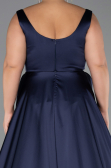 Long Navy Blue Satin Formal Plus Size Dress ABU6576