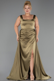 Long Oil Green Satin Formal Plus Size Dress ABU6576