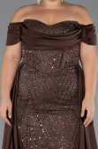 Long Dark Brown Beaded Plus Size Evening Gown ABU6414