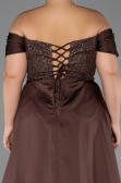 Long Dark Brown Beaded Plus Size Evening Gown ABU6414