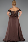 Long Dark Brown Beaded Plus Size Evening Gown ABU6414