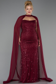 Long Burgundy Beaded Plus Size Evening Dress ABU6545