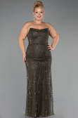 Long Olive Drab Beaded Plus Size Evening Dress ABU6545