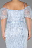 Midi Light Blue Beaded Plus Size Cocktail Dress ABK2689