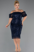 Midi Navy Blue Beaded Plus Size Cocktail Dress ABK2689