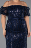 Midi Navy Blue Beaded Plus Size Cocktail Dress ABK2689