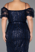 Midi Navy Blue Beaded Plus Size Cocktail Dress ABK2689