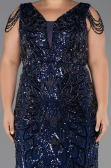 Long Navy Blue Beaded Plus Size Evening Dress ABU6530