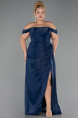 Long Navy Blue Chiffon Plus Size Evening Gown ABU6507